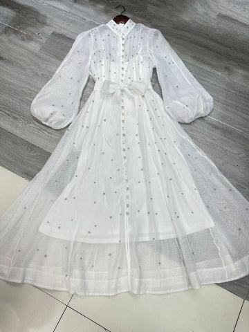 Early Spring Luxury Diamond Collar Lantern Sleeve Single Buckle Temperament Dress Dress Dress